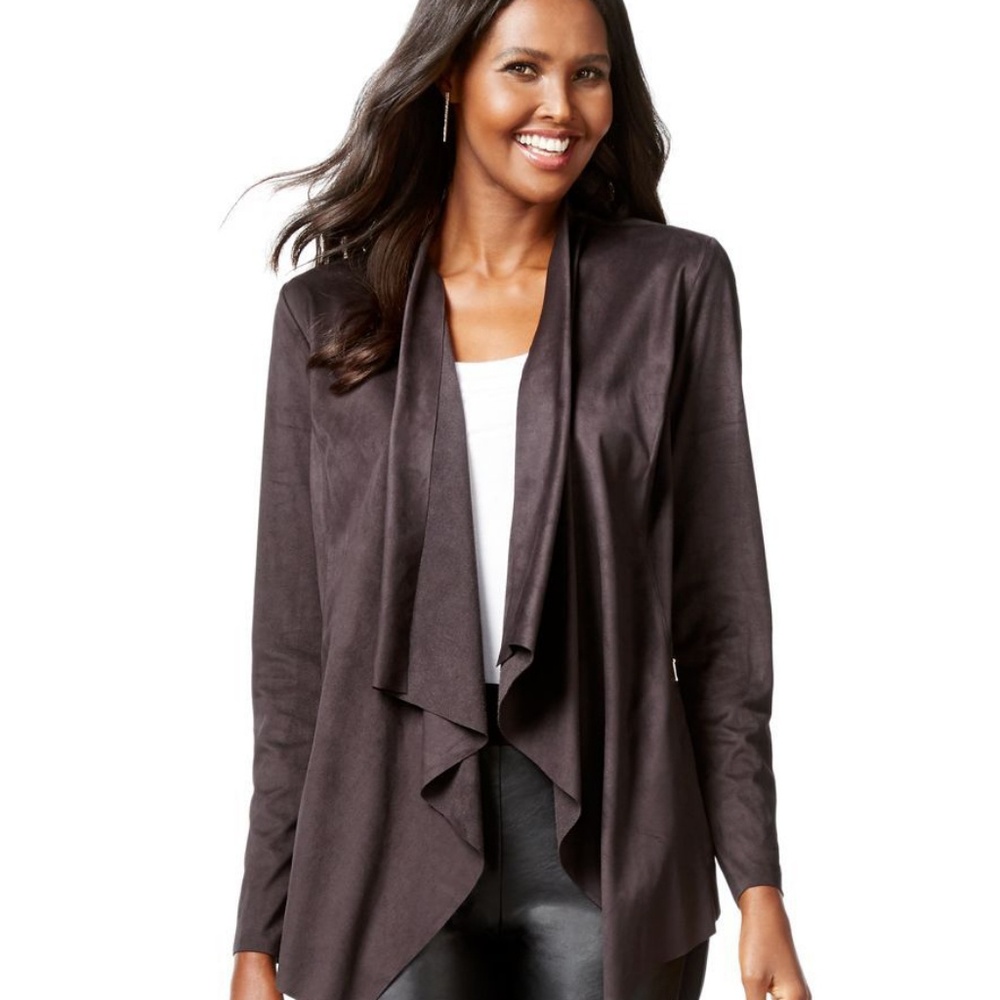 INC Brown Faux Suede Open Front Cardigan XL